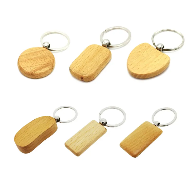 Customized Caving Wood Key Chain with Name Blank, Wooden Custom Logo Design Engraving Keychain