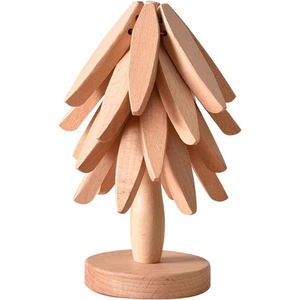 Coussinets pliables résistants à la chaleur Table de cuisine Dessous de plat en bois pour plats chauds avec 4 tapis de plaque chauffante en bois de hêtre Ensemble de dessous de plat en forme d'arbre - Product Image 1