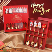 Noël En Acier Inoxydable Couverts Couverts Ensemble Miroir Polonais Doré Argent Dessert Café Fruits Cuillère Fourchette Cadeau De Noël Ensemble