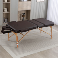 Table de massage portable pliable en 3 sections en cuir PU marron foncé, hauteur réglable avec repose-tête et accoudoirs, idéale pour le tatouage et la physiothérapie