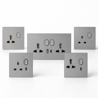 Plaque murale grise de type 146, double interrupteur, prise murale double universelle multi-prises, port de charge USB Type C, 13A 250V