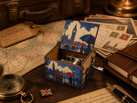 Boîte à musique à manivelle, boîte à musique en bois à remonter avec motif Big Ben de Londres, art urbain pluvieux, cadeau de voyage vintage en gros