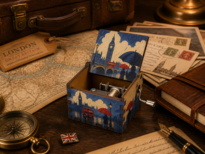 Caja de <span class=keywords><strong>música</strong></span> de manivela, caja de <span class=keywords><strong>música</strong></span> de madera con diseño del Big Ben de Londres, arte callejero bajo la lluvia, regalo de viaje vintage al por mayor - Product Image 3