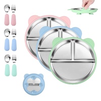 Nouvel ensemble d'alimentation pour bébé en gros, personnalisé, sans BPA, comprenant un bol en silicone, une assiette à succion en acier inoxydable et des bavoirs