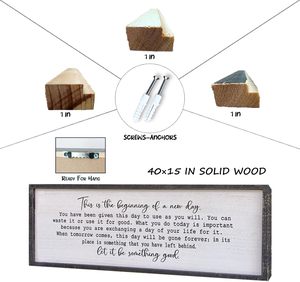 Surfapans questo sta iniziando il nuovo giorno decorazione della parete dell'ufficio 40x15 legno incorniciato moderno UV stampato segno artistico motivazionale citazione positiva - Product Image 2