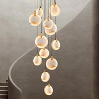 Lustre en albâtre espagnol à hauteur réglable, luminaire suspendu à bulles pour salon, café, escalier duplex en marbre, café