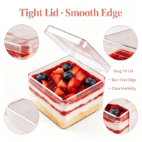 Contenants carrés jetables en plastique PS transparent pour gelée, coupes à dessert avec couvercle, boîtes à mousse, emballage alimentaire personnalisable – Vente en gros