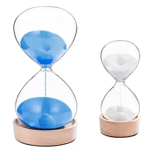 60 Minute Hourglass Sand Timer,Large Blue & White Sand Clock with wooden Base,Vintage Hour Glass for Office Desktop Decoration