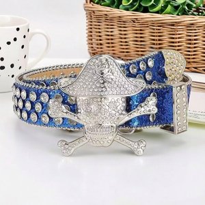 Cinturón de Moda con Pedrería y Diseño de Calavera y Huesos Cruzados para Mujer, para Fiestas, 105cm 115cm 125cm 135cm, Cadenas de Cinturón de Aleación de Zinc - Product Image 1