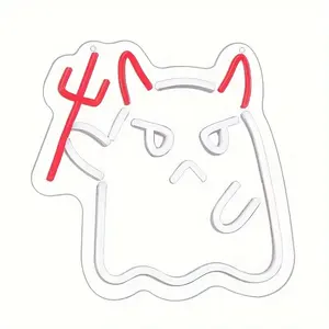 Señal de neón LED roja estilo demonio, iluminación ambiental de Color fijo alimentada por USB, Control de botón pulsador de plástico, decoración multiusos para colgar en la pared - Product Image 4
