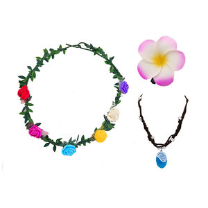 Disfraz de Princesa Moana Maui, <span class=keywords><strong>Peluca</strong></span>, Collar, Pinza para el Cabello <span class=keywords><strong>con</strong></span> Flor, Peluche de Cerdo y Gallo de Moana, Set de Disfraces para Halloween - Product Image 2