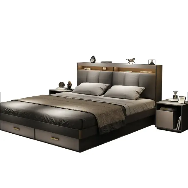 Full Hotel Meubelen Designer Modern Frame Single King Queen Size Hout Bed