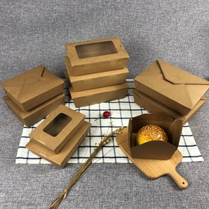 Disposable Tableware Bento Lunch Sandwich Fast Takeaway Packaging Brown Kraft Paper Food Box With Clear Window For Salad