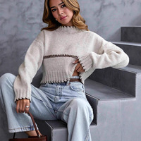 Pull court en chenille européen, ample et décontracté, à motifs color-block, pour femme, automne-hiver