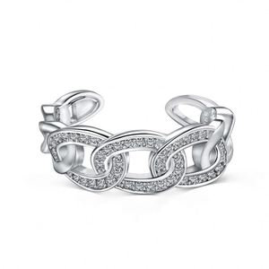 Dylam High Quality Non Tarnish S925 <b>Silver</b> Rhodium Plated Cuban Link Chain 5A Cubic Zirconia Open <b>Adjustable</b> Jewelry <b>Rings</b> - Product Image 1