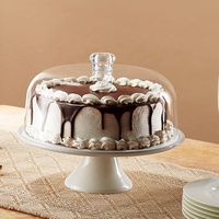 En gros La Main Trois Taille Verre Transparent Cristal Sans Plomb Gâteau Couverture Dôme avec Blanc Céramique Stand