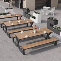 Mobilier d'extérieur moderne durable en fer, métal, bois, carré et conjoint, ensemble table et chaises pour cour