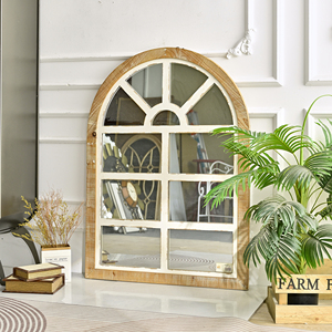 ART NEST Home Rustic Art Deco Arch Framed Wooden Wall Hanging <b>Mirror</b> for Living Room Decoration - Product Image 1