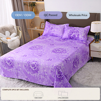 Ensemble de draps 3 pièces en polyester avec taies d'oreiller pour lit bébé, enfant et tout-petit, motif canard égyptien, en hêtre massif, doux et confortable, violet, classé