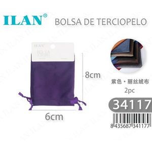 Borsa in velluto Ilan 6x8 cm viola scuro 2 pezzi per conservare gioielli - Product Image 3