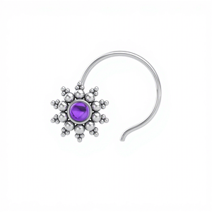 Indian Mores 925 Sterling <b>Silver</b> Garnet <b>Nose</b> Pin Round Gemstone Cup Setting Delicate Indian <b>Nose</b> Stud Jewelry Women Girls - Product Image 1