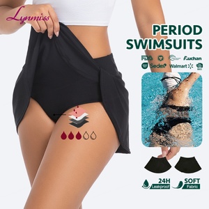 LYNMISS NOUVEAU Maillot de bain menstruel une pièce avec jupe taille haute, imperméable, logo frontal, 100% polyester respirant et séchage rapide pour femme - Product Image 1