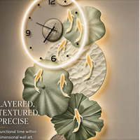Horloge murale LED Green Lotus Koi, décorative et sculpturale, pour salon, entrée, hall d'hôtel et intérieurs de style asiatique