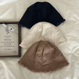 Casual Comfortable Custom Cotton Bucket <b>Hat</b> Retro Personality Style Raw Edge Solid Color Fashionable for <b>Men</b> Women - Product Image 4