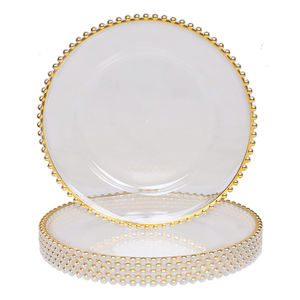 Platos Base Redondos BST de 13 Pulgadas al por Mayor, de Cristal Transparente y Acrílico con Cuentas Doradas, para Decoración de Bodas y Cenas de Fiesta - Product Image 1