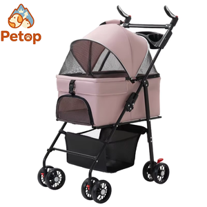 Poussette légère pour <span class=keywords><strong>chien</strong></span> Petop <span class=keywords><strong>avec</strong></span> roues avant pivotantes à 360 degrés et panier de rangement, chariot de voyage portable, pliage en un clic - Product Image 1
