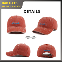 Casquettes de baseball vintage non structurées de qualité supérieure, personnalisables en gros, à 6 panneaux, unisexes, brodées, taille ajustable