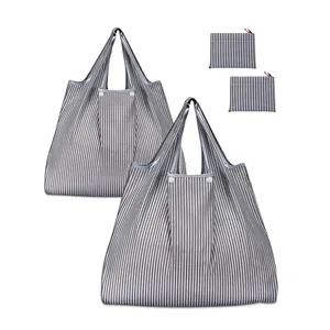 Custom Reusable Grocery Pouch Bags Eco-Friendly Folding Tote Bag Washable Waterproof Foldable Nylon Shopping Bag Fits In Pocket