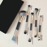 Ensemble de 5 mini-pinceaux de maquillage à double extrémité, kit de pinceaux cosmétiques portables de voyage avec miroir et étui de rangement pour le maquillage du visage et des yeux