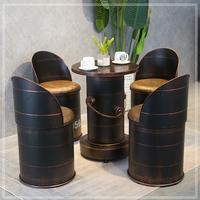 Style industriel vintage durable café bar salon restaurant fer sur mesure baril de fer à huile table PU chaise tabouret de bar ensemble