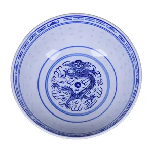 Оптовая продажа, логотип на заказ, Цзиндэчжэнь, китайская сине-белая фарфоровая чаша для рамен для ресторана