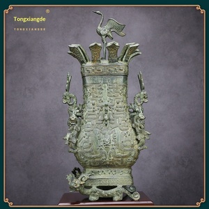 Olla Cuadrada de Bronce con Diseño de Loto y Grulla de los Estados Combatientes, Estilo Primavera y Otoño, Adorno Artesanal de Bronce Antiguo, Colección de Museo, Regalo - Product Image 2