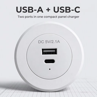 Prise de bureau encastrée ronde 45 mm avec USB-A + Type-C PD 2.0 10,5 W et chargeur avec prise UK pour ordinateur portable, montre connectée et appareil photo