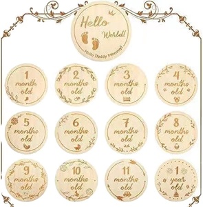 Marqueur de jalon mensuel pour bébé avec personnalisation en bois gravé marqueurs mensuels pour cadeau de <span class=keywords><strong>naissance</strong></span> et annonce de <span class=keywords><strong>naissance</strong></span> - Product Image 1