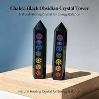 Bâton de cristal de chakra en obsidienne noire, pointe de tour gravi pour la guérison Reiki, la méditation, l'équilibrage énergétique et la décoration spirituelle