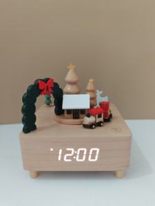 Noël bricolage Promotion rotatif petit Train boîte à musique affichage lumineux temps en bois LED horloge enfant réveil - Product Image 6