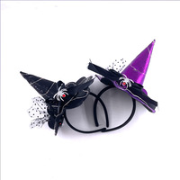 Sombrero LED de tela negra con forma de bruja, de alta calidad, precio de fábrica, venta al por mayor, divertido y imprescindible para Halloween con diseño de araña.