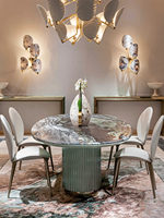 Französisches High-End-Restaurant Marmor Ovaler Esstisch und Stuhl Minimalistisches Florales Westliches Restaurant Tisch- und Stuhlset
