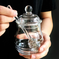 Bocal à miel en verre avec peigne pour miel, Pot de stockage de 280ml, avec barre à mélanger, tailles et accessoires personnalisables