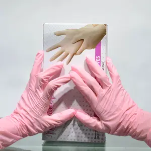 ถุงมือยางไนไตรล์สีชมพูขนาด7มิลกำจัดฟรีถุงมือยางไนไตรล์สีชมพู