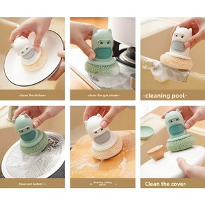 Sponge <b>Brush</b> with Soap Dispenser Refillable Pot <b>Brush</b> Efficient Cleaning Tool for Home Kitchen - Product Image 3
