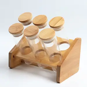 7pcs Wholesale high borosilicate glass food storage jar suit with bamboo lid round