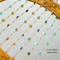 Bracelet en perles de verre fleuries faites à la main avec chaîne en acier inoxydable, bijoux pour femmes tendance, vente en gros