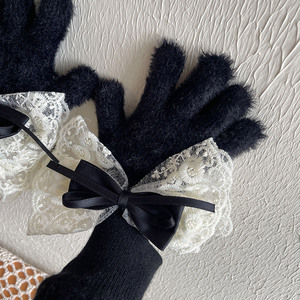 2023 nuovi bambini ragazze pizzo simpatici <span class=keywords><strong>guanti</strong></span> Patchwork pelosi <span class=keywords><strong>bianchi</strong></span> neri 3-16 anni - Product Image 4