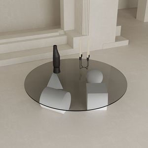Mesa de Centro Redonda de Vidrio Templado con Base Geométrica de Hierro, Estilo Moderno y Minimalista para Sala de Estar - Product Image 5