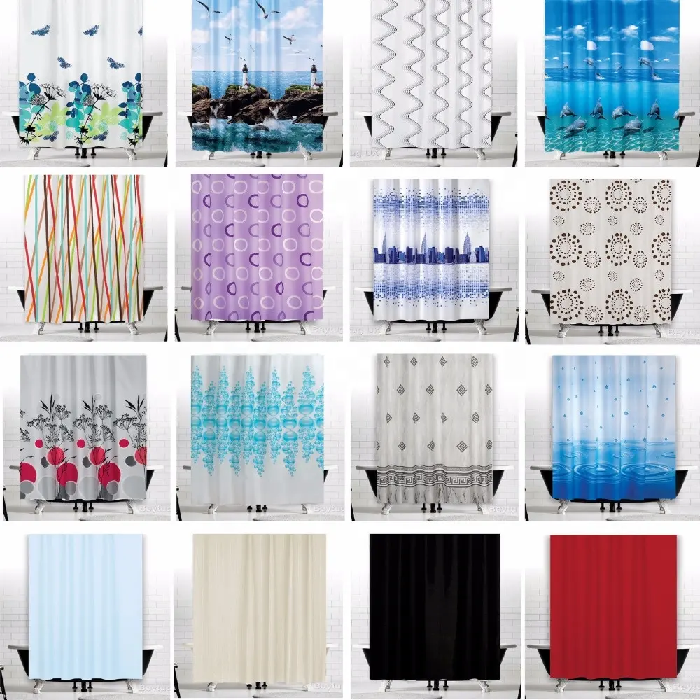 Premium Quality %100 Polyester Printed Water Proof Custom Design Shower Curtain Made in Turkey High Quality